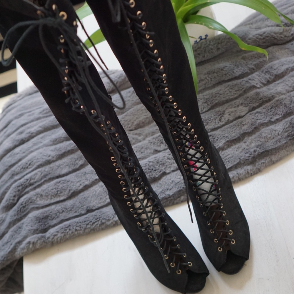 Lace Up Thigh High Boots